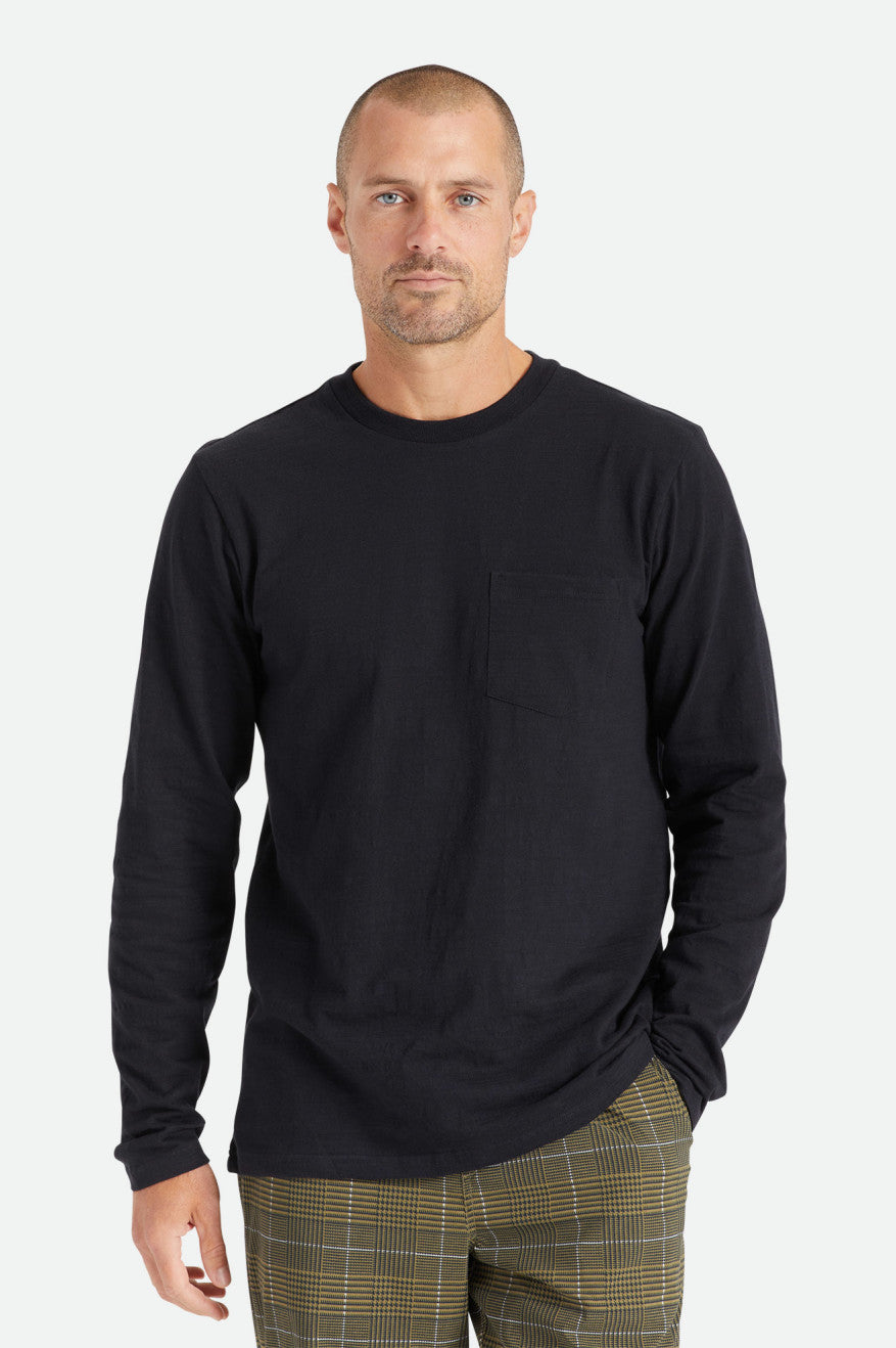 Pánské Knitwear Brixton Basic Slub L/S Pocket Černé | MPZ835974