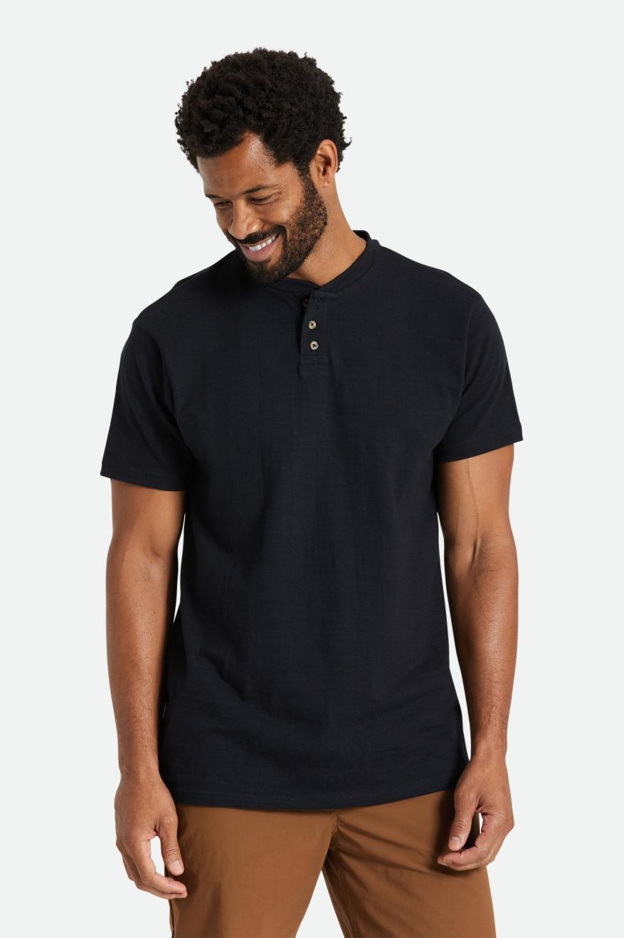 Pánské Knitwear Brixton Basic Slub S/S Henley Černé | GBJ354792