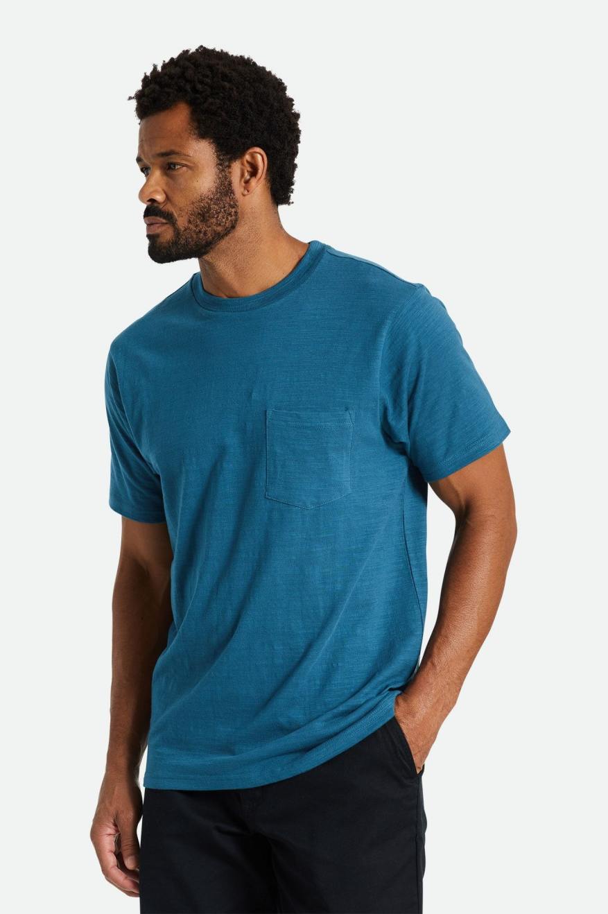 Pánské Knitwear Brixton Basic Slub S/S Pocket Tyrkysové | HSF839405