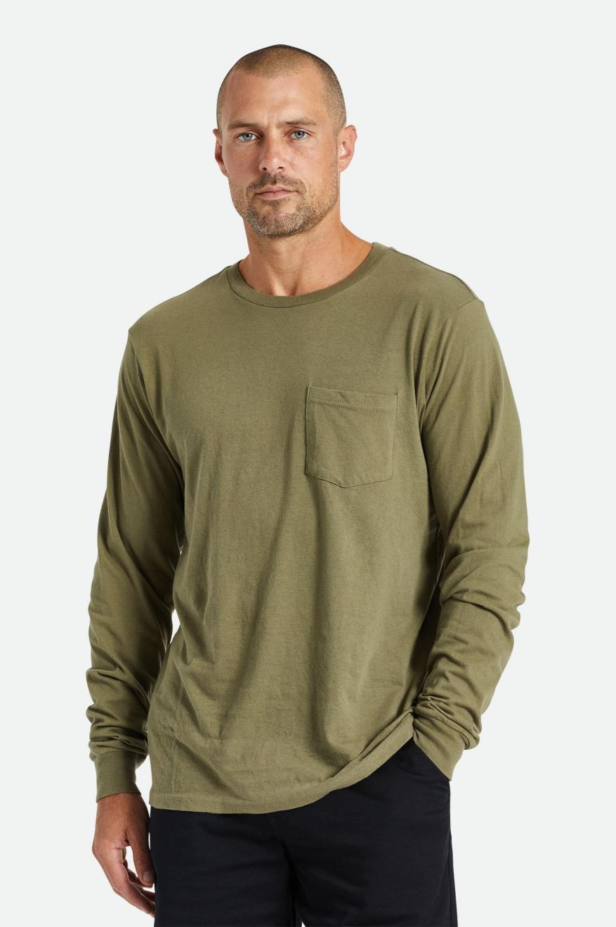 Pánské Topy Brixton Basic L/S Pocket Olivy Zelené | WCU064521