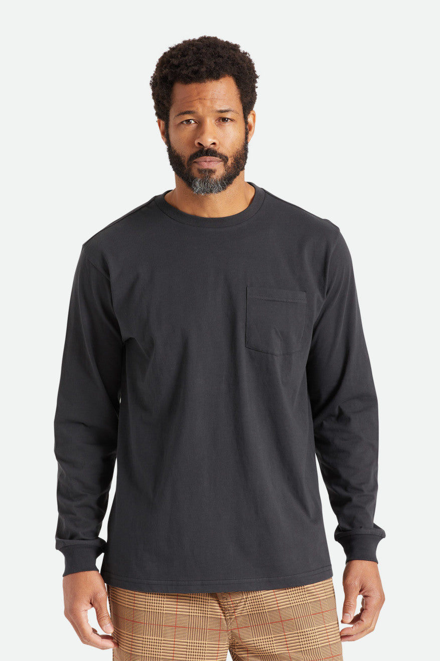 Pánské Topy Brixton Basic L/S Pocket Černé | IFO951862