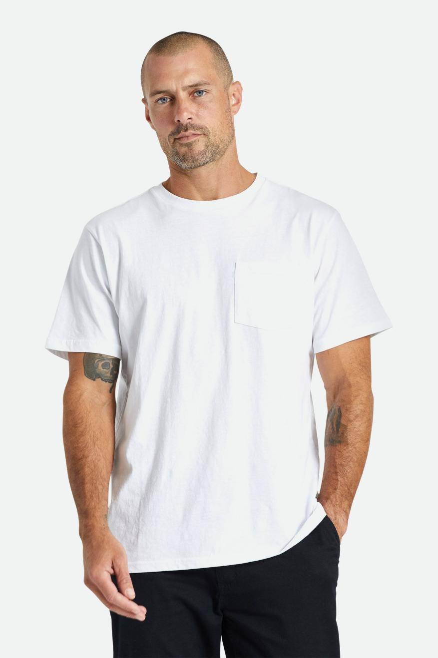 Pánské Topy Brixton Basic S/S Pocket Bílé | NEC791306