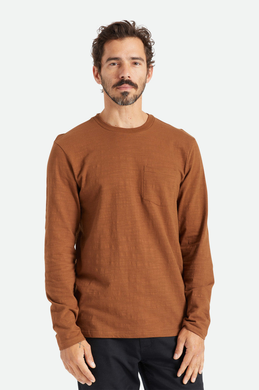 Pánské Topy Brixton Basic Slub L/S Pocket Hnědé | MJO159672