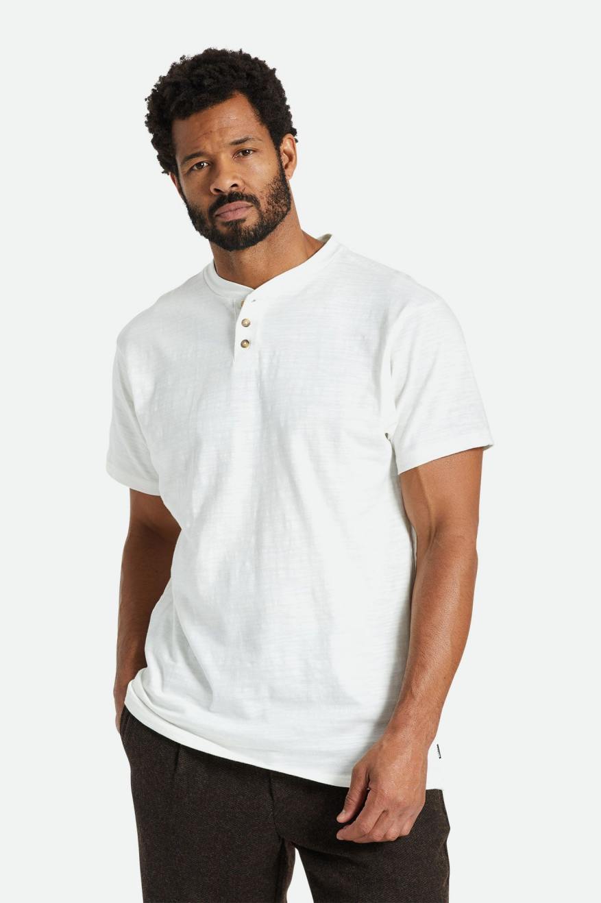 Pánské Topy Brixton Basic Slub S/S Henley Bílé | XJV970624