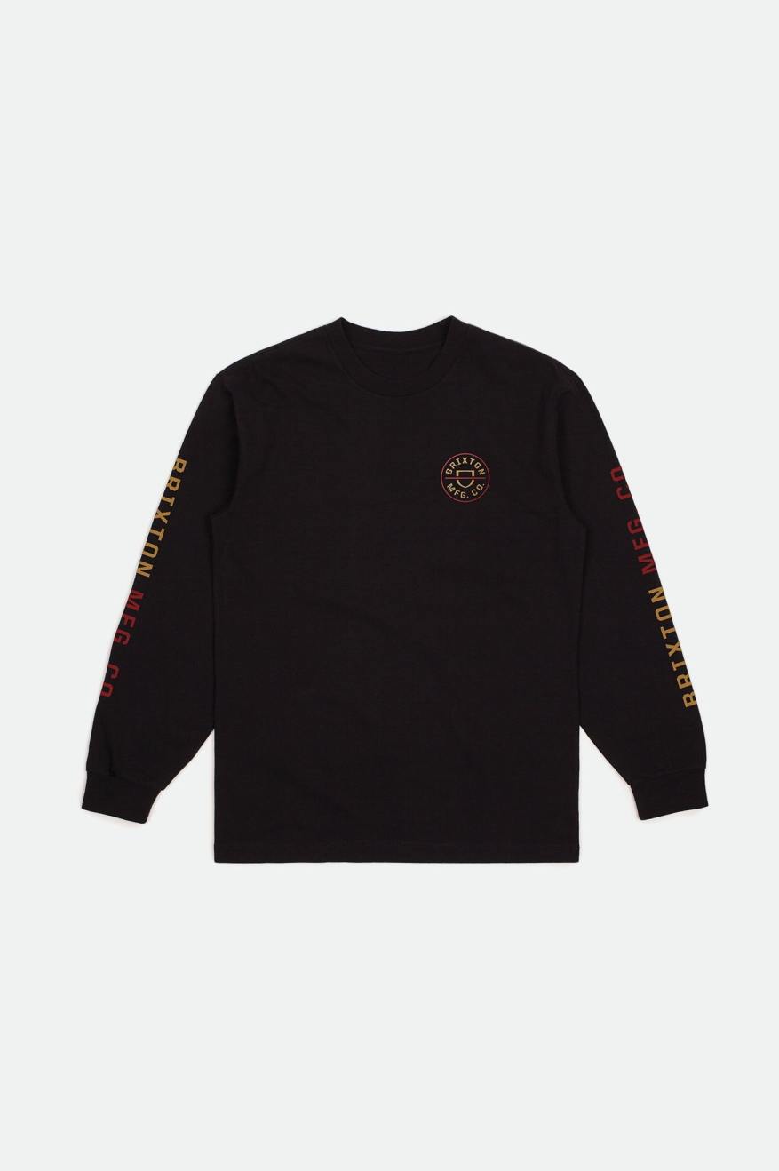 Pánské Topy Brixton Crest L/S Standard Černé Červené Světle Zlaté | KQI765193