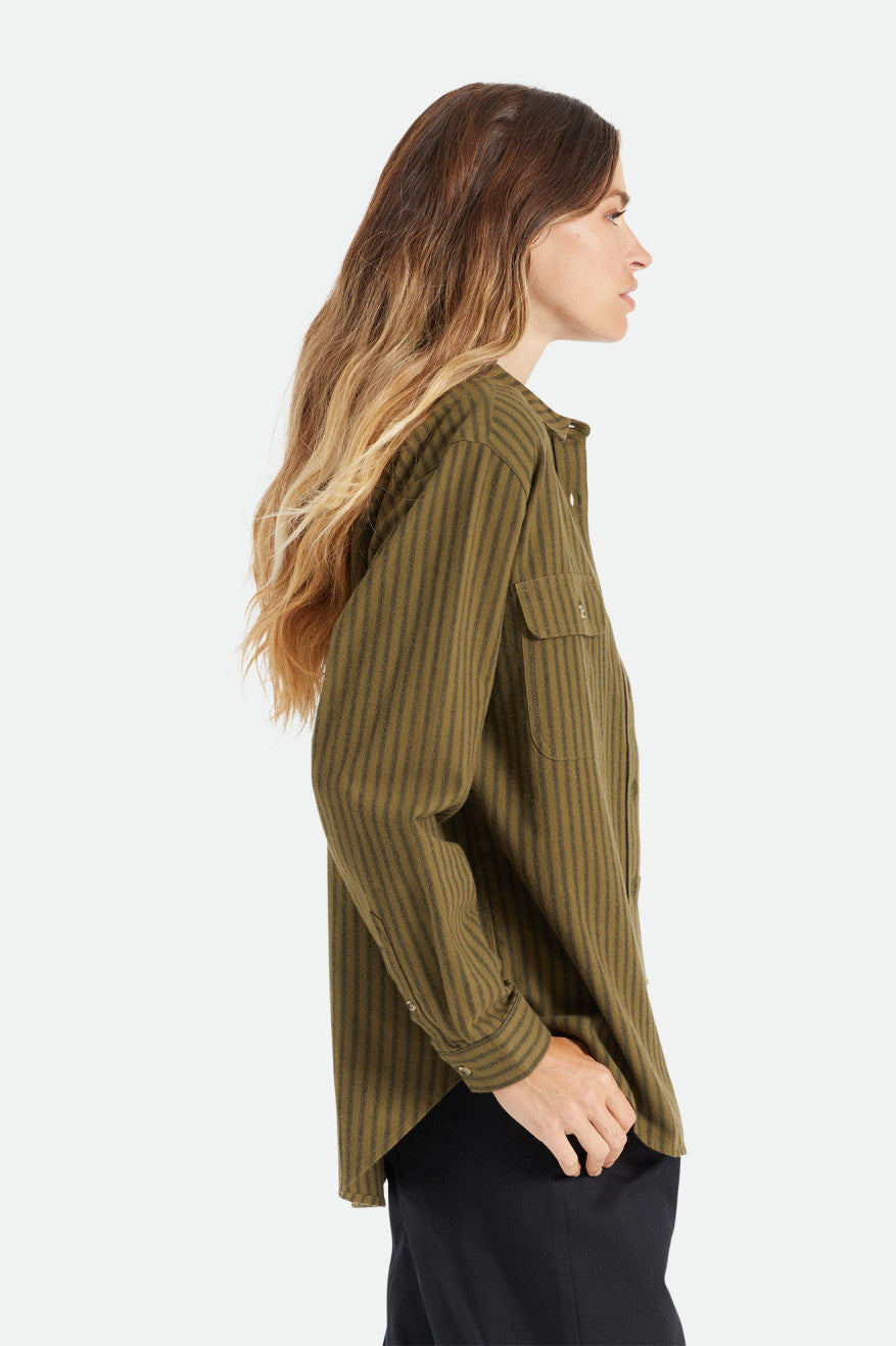 Dámské Flanelové Topy Brixton Bowery Boyfriend L/S Olivy Zelené | MTN437156