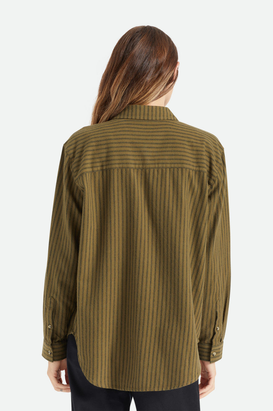 Dámské Flanelové Topy Brixton Bowery Boyfriend L/S Olivy Zelené | MTN437156