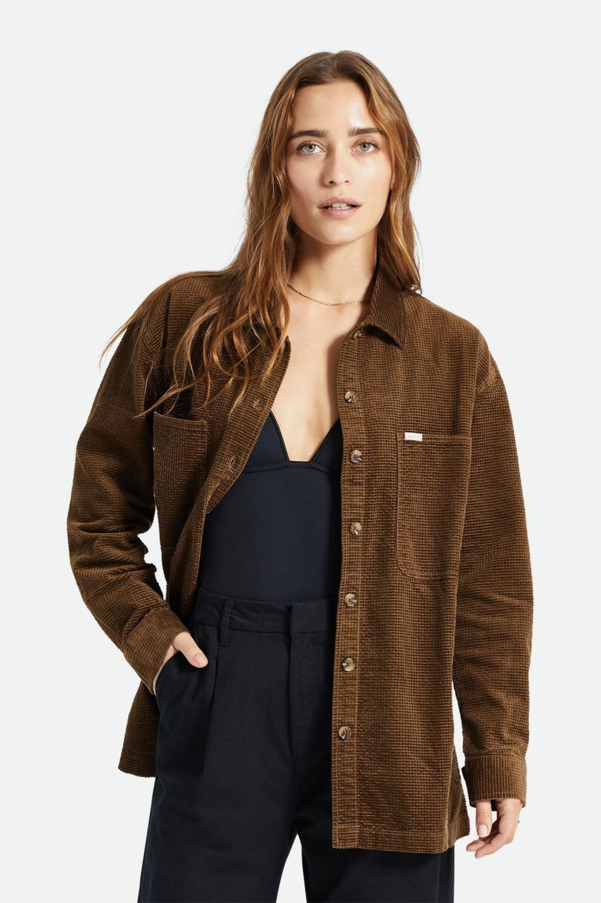 Dámské Topy Brixton Dundee Corduroy Overshirt Hnědé | RAC218659