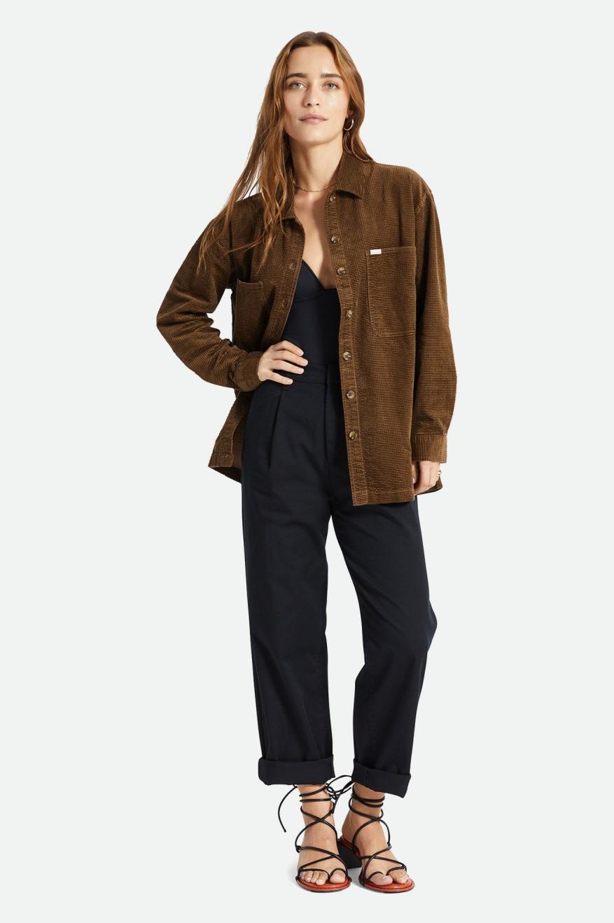 Dámské Topy Brixton Dundee Corduroy Overshirt Hnědé | RAC218659