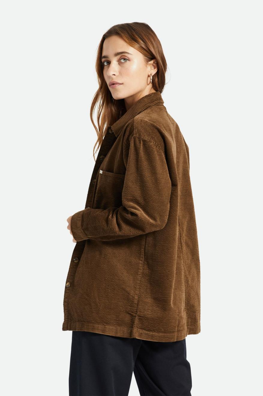 Dámské Topy Brixton Dundee Corduroy Overshirt Hnědé | RAC218659