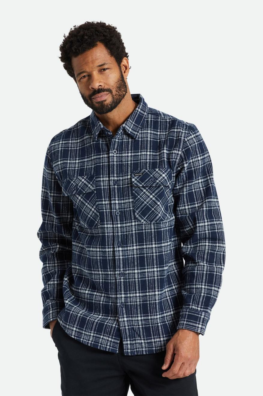 Pánské Flanelové Topy Brixton Bowery Heavy Weight L/S Tmavě Blankyt Šedé | FXT905283