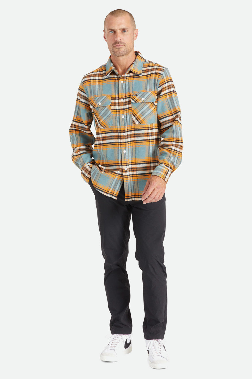 Pánské Flanelové Topy Brixton Bowery Stretch L/S Utility Oranžové Bílé | YFT413657