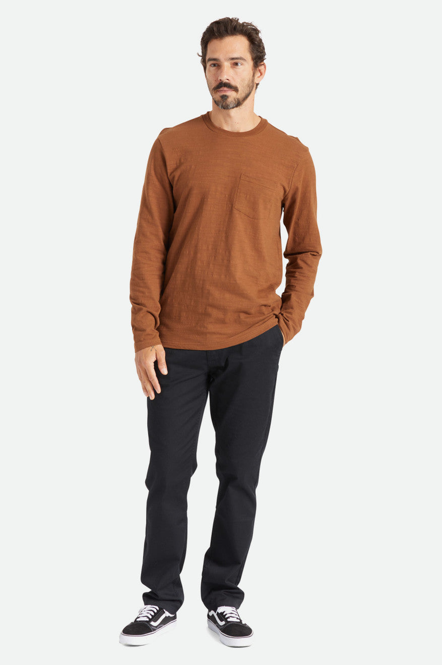 Pánské Knitwear Brixton Basic Slub L/S Pocket Hnědé | RHJ218954