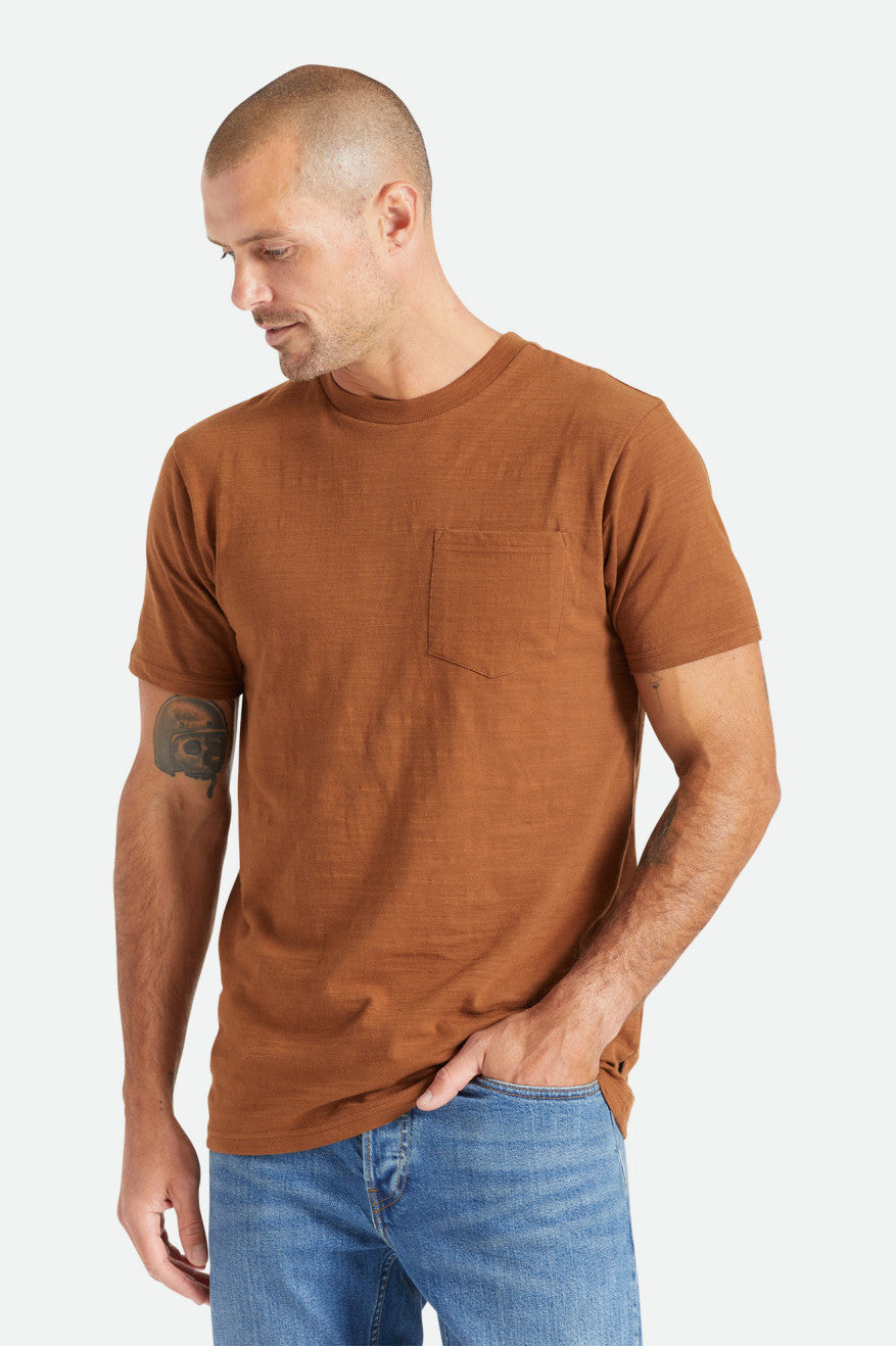 Pánské Topy Brixton Basic Slub S/S Pocket Hnědé | UTL706534