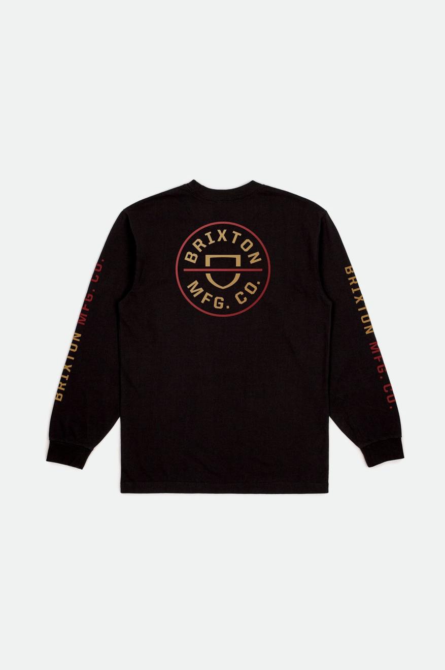 Pánské Topy Brixton Crest L/S Standard Černé Červené Světle Zlaté | KQI765193